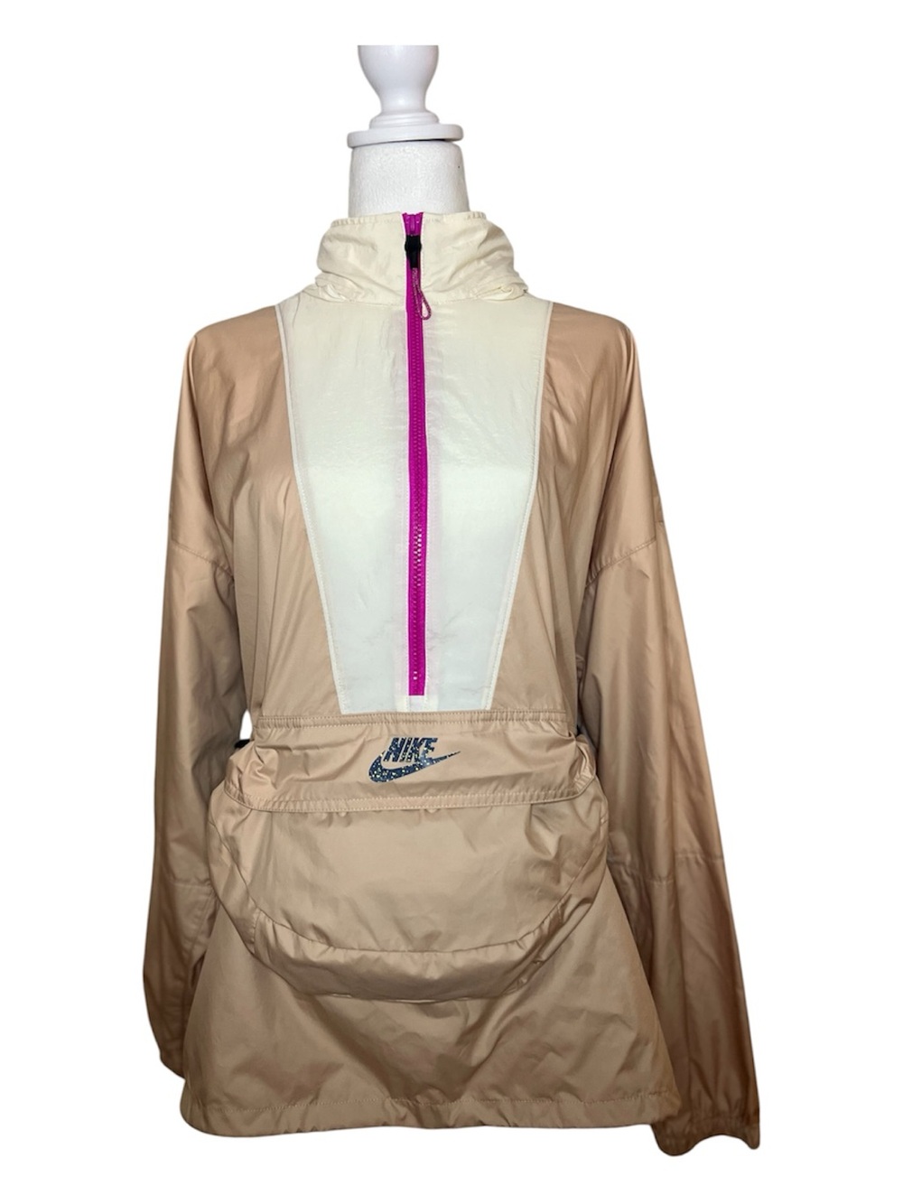 Nike Women's Beige and Ivory Anorak with Fuchsia Zipper XL